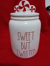 Rae Dunn "SWEET BUT TWISTED" Canister WHITE Christmas Holiday  