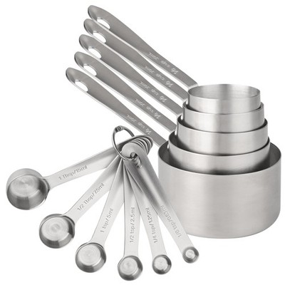 11 PCS Measuring Cups, Spoons Set, 18/8 Steel, 5 Metal Cups, 6 Spoons, Baking
