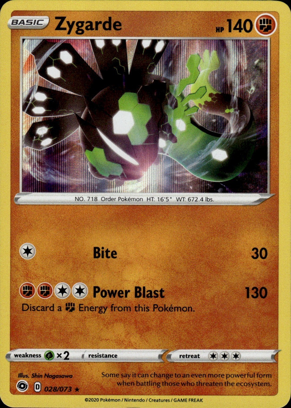 Zygarde Holo Rare Champion's Path 28/73 Fighting Holo Pokemon Card