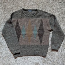 VTG Hepworths Mens Size M 100 Shetland Wool Sweater Olive Brown Natural