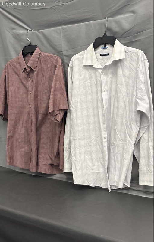 Van Heusen Maroon White Grid Wrinkle Free Button Down Shirts Men's Sz L Set