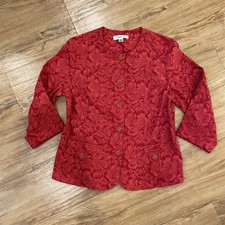 Coldwater Creek V 193b Cotton Blend Floral Embossed Red Blazer, Petite Medium