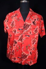 Vintage 1960's-1970's Red Cotton Print Hawaiian Shirt Size Large Excellent Cond