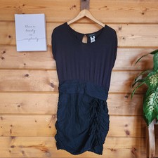 MM Couture by Miss Me Black Silk Blend Cut Out Back Ruched Blouson Stretch Sz L