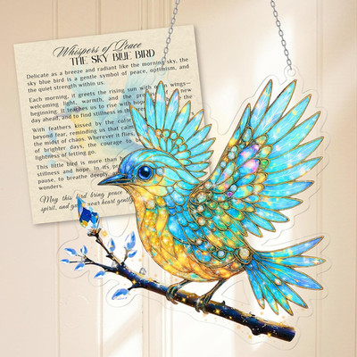 Adorno acrilico pajaro azul 8in doble cara atrapasol ventana jardin interior