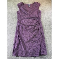 Chaps Womens Purple Floral Lace V-Neck Ruched Sheath Cocktail Dress Size 16