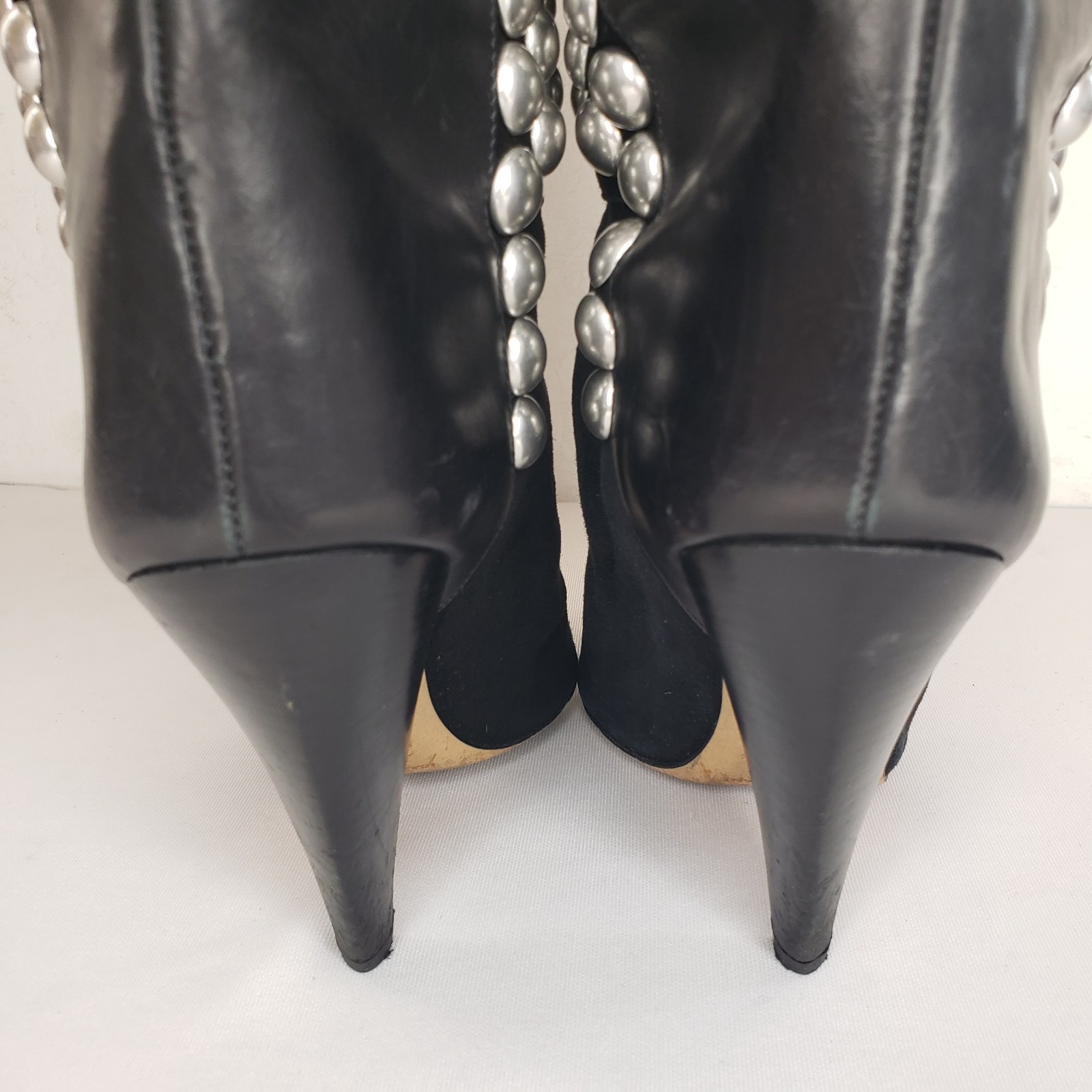 ISABEL MARANT Layo Black Leather Suede Studded Boots Cone Heel 39 9 Runway RARE image 7