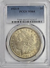 Toned 1921 S Morgan Silver Dollar PCGS MS64