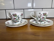 Mayfair Bone China Tea Cup & Saucer Sets x2 Pink Floral Vintage England