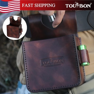 TOURBON Leather 12GA Ammo Pouch Shotgun Cartridge Waist Belt Holder Shell Case