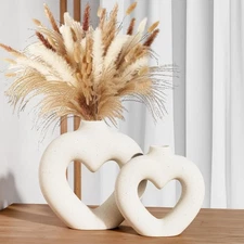 2 Pack White Heart Shaped Ceramic Vases for Decor, Minimalist Nordic Vase Set