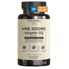 VINATURA HMB 3000mg and Vitamin D3 Supplement Capsules per Serving *USA Made & T