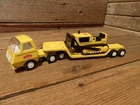 Vintage Tiny Tonka Pressed Steel Tractor & Lowboy Trailer With Bulldozer