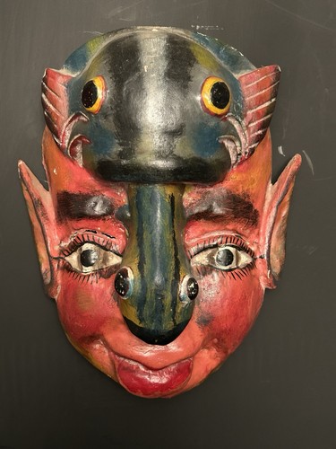 Mexican Guerrero Mask Fish-Turtle-Face *Hand Carved Painted Folk Art 10”L x 8”W