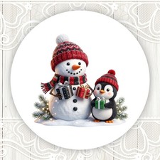 Festive Snowman Penguin Stickers Round Matte Labels Seals