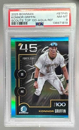 1819 Konnor Griffin 2025 Bowman Chrome Aqua Refractor Scouts' Top 100 /125 PSA 8