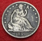 1859 Seated Liberty Half Dollar 50C Silver Circulated US Coin Dark Patina
