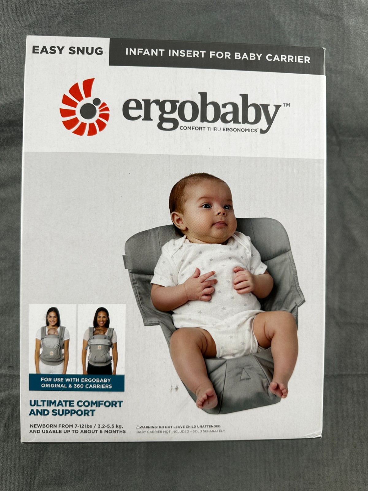 Ergobaby Infant Insert For Carrier Easy Snug Comfort 7-12 lb