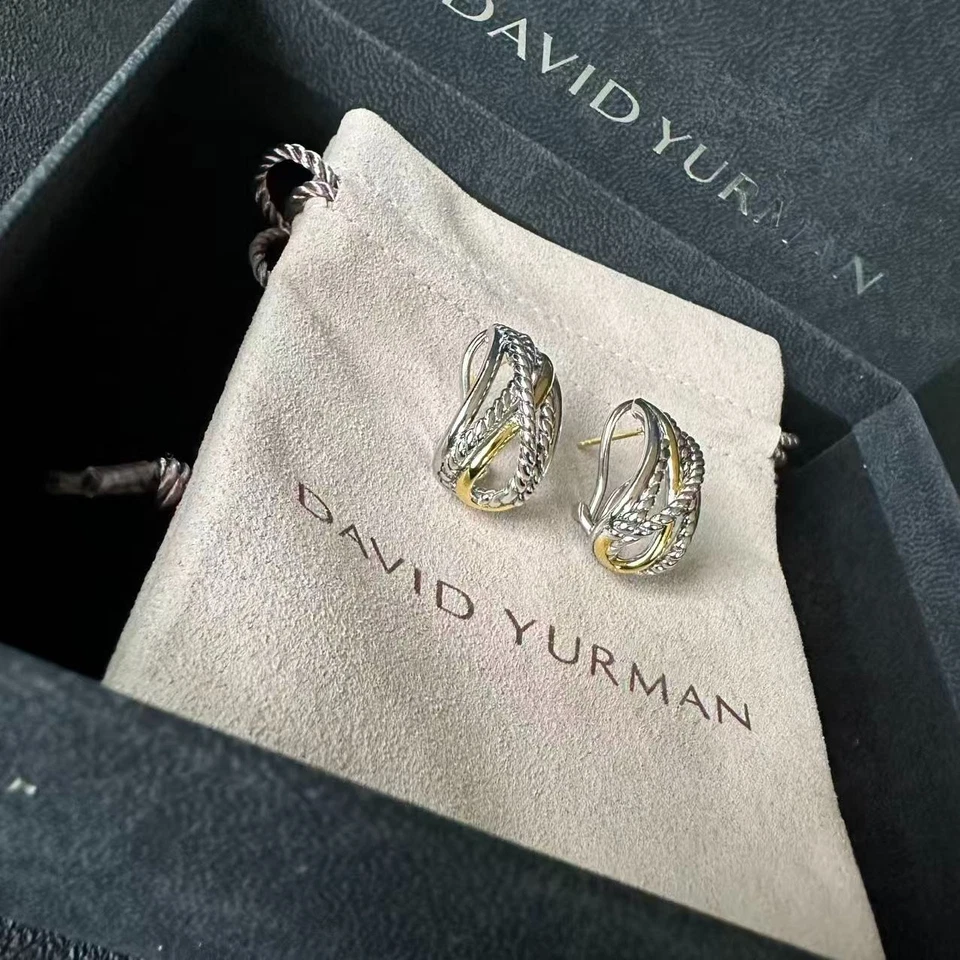 Pendientes David Yurman Camarón Cable Poste Oro Amarillo 18k Esterlina 925 Foto 2 de 4