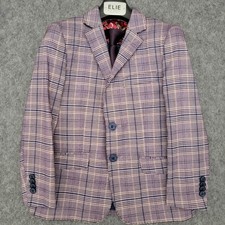 Elie Balleh Jacket Boys 6-7 Purple Plaid Suit Blazer Tie Pocket Square Easter