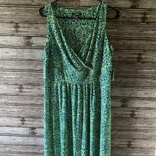 Chaps Women's Sleeveless Maxi Dress Size L Blue Green White Paisley V-Neck NWT