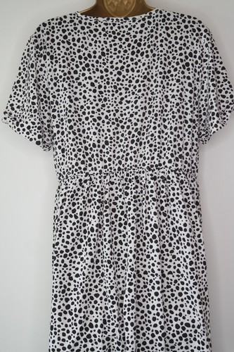 PRETTYLITTLETHING WHITE BLACK DALMATION PRINT JERSEY SMOCK SUN DRESS SIZE 14 - Picture 3 of 3