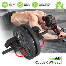 AB Roller Wheel Abdominal Core Exercise Equipment Training Fitness w/Foot Straps