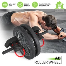 AB Roller Wheel Abdominal Core Exercise Equipment Training Fitness w/Foot Straps