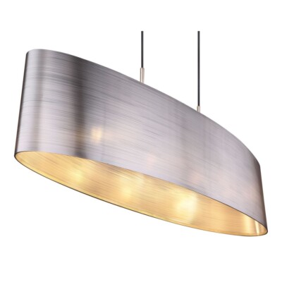 Globo E27 Pendelleuchte oval schwarze Textilkabel 4-flammige Hängelampe silber