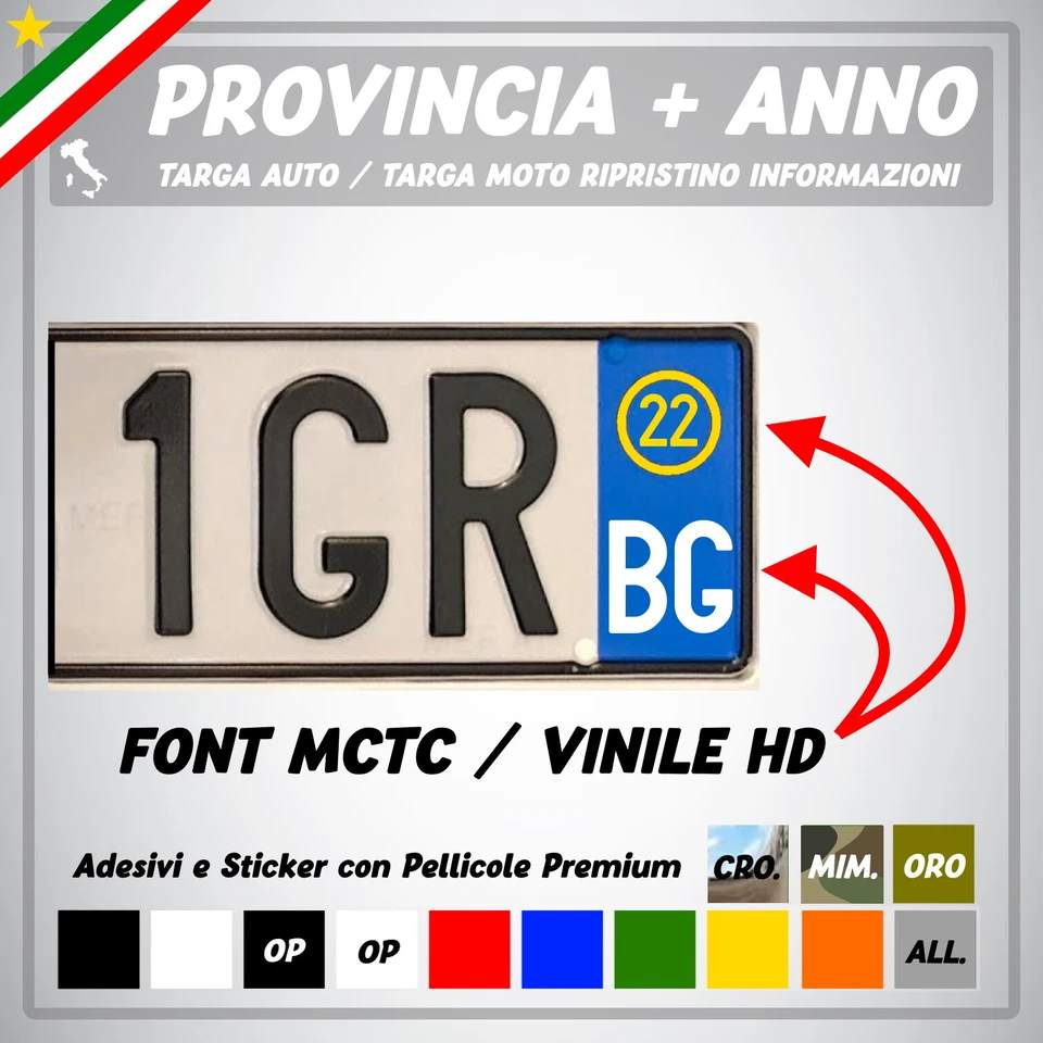 Kit Adesivi Targa Provincia immatricolazione auto moto personalizzato richiesta