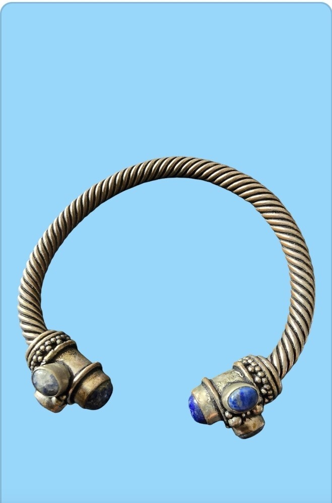 Gemstone Cuff Bangle Silver Oxidized Adjustable S… - image 3