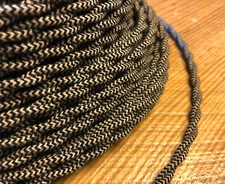 Cloth Covered Twisted Wire - Black/Tan Pattern, Vintage Style Fabric Lamp Cord