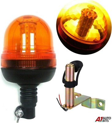 Led Rotating Amber Beacon Flexible Din Pole Spigot Thread Mount Warning Light #C