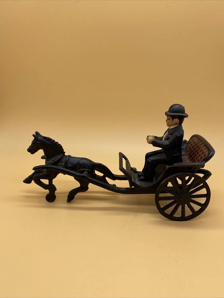 Antique & Rare Oster Toys Cast Iron Smart Man In A Horse Drawn Buggy Made In USA - Image 2 of 4