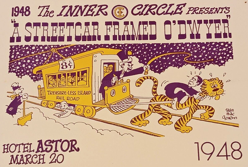 1948 New York Inner Circle STREETCAR FRAMED O'DWYER Program Menu HOTEL ASTOR MOB