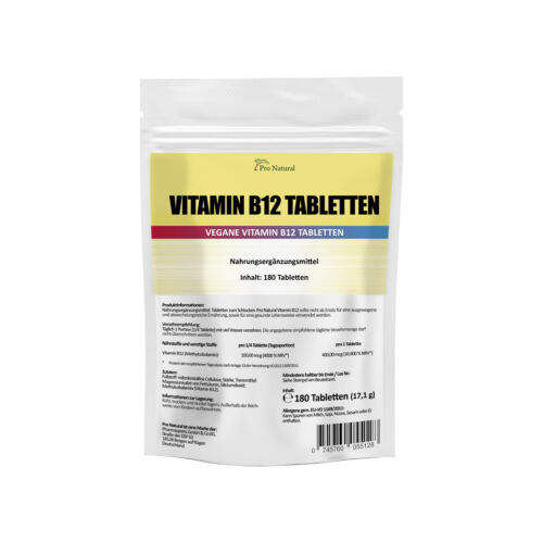 Vitamin B12 - 180 Tabletten à 400 mcg - Vegan Methylcobalamin hochdosiert B 12 - Bild 1 von 5