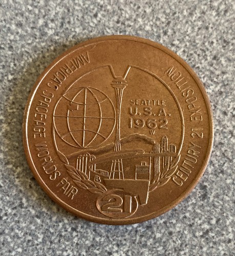 1962 AMERICA'S SPACE AGE WORLD'S FAIR Gold Token Century 21 Exposition Medallion - Bild 1 von 3