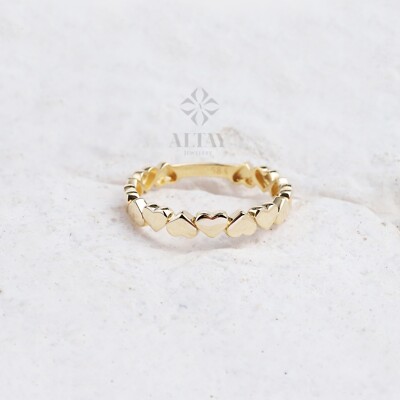 14K Gold Herz Ring, Gold Multi Herz Ring, Herz Linie minimalistischer Ring, winzig