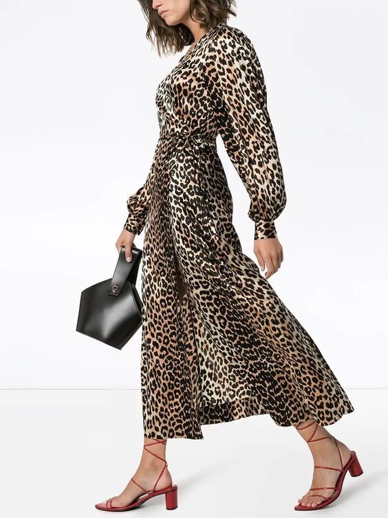 【関税＆送料込み】Ganni Leopard Print Midi Dress Leopard Leopard Printed Cotton Tie Strap Midi Dress | GANNI US