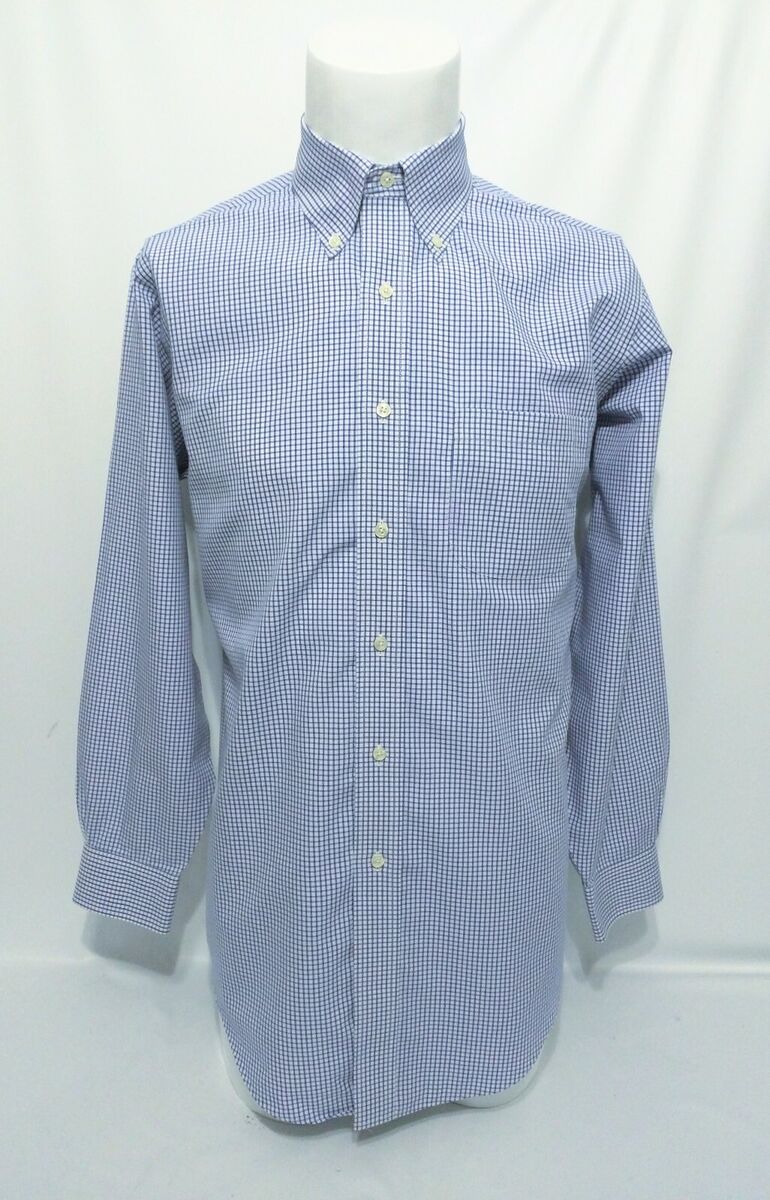 海外ブランド Brooks Brothers eBay | 15-32 Size Mens Shirt Sleeve Long Check White Blue トップス