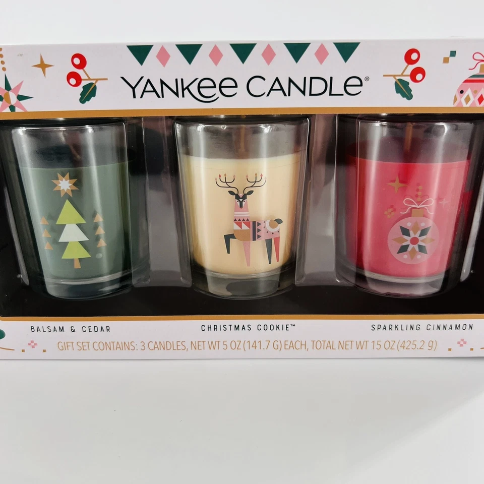 Набор праздничных свечей Yankee Candle 5 унций бальзам кедр рождественское печенье корица новый - Изображение 2 из 4