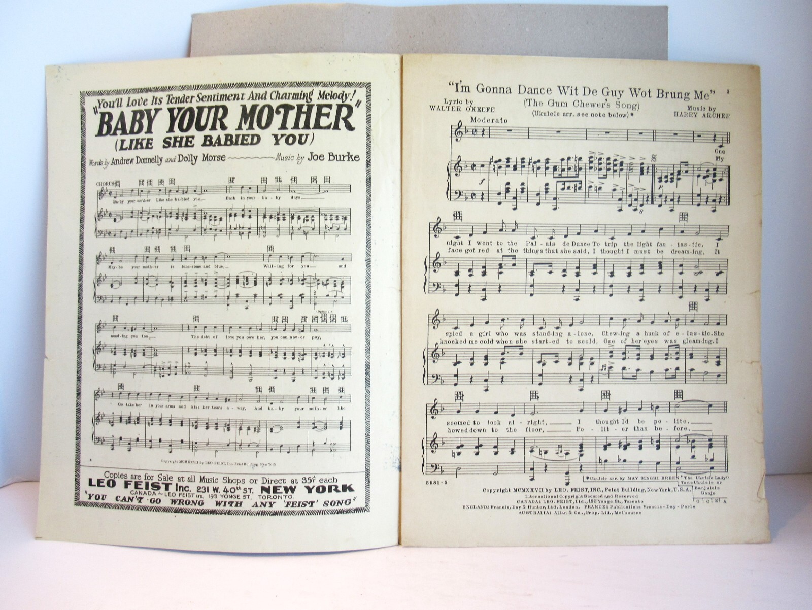 Vintage "I'm Gonna Dance Wit de Guy Wot Brung Me" Sheet Music Leo Feist Gum