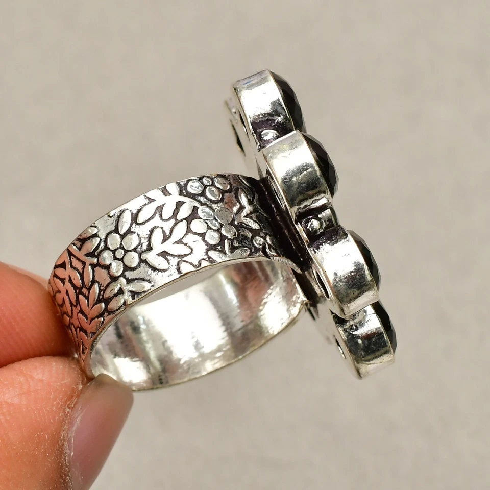 Anillo de joyería de plata de ley 925 hecho a mano con piedras preciosas de amatista talla 9 Foto 3 de 4