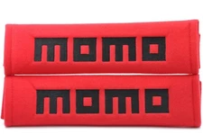 2 pcs (1 PAIR) MOMO Embroidery Seat Belt Cover Shoulder Pads (Black on Red)