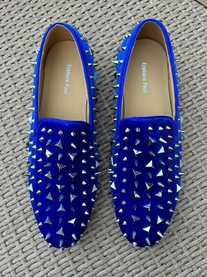 Erphpre Paul Men's Studded Loafers Spikes Rivets Luxury Dress Shoes Blue  NWOT