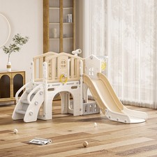 5-in-1 Kids Slide Climber Set  Children Playhouse W/ Basketball Hoop & Telescope