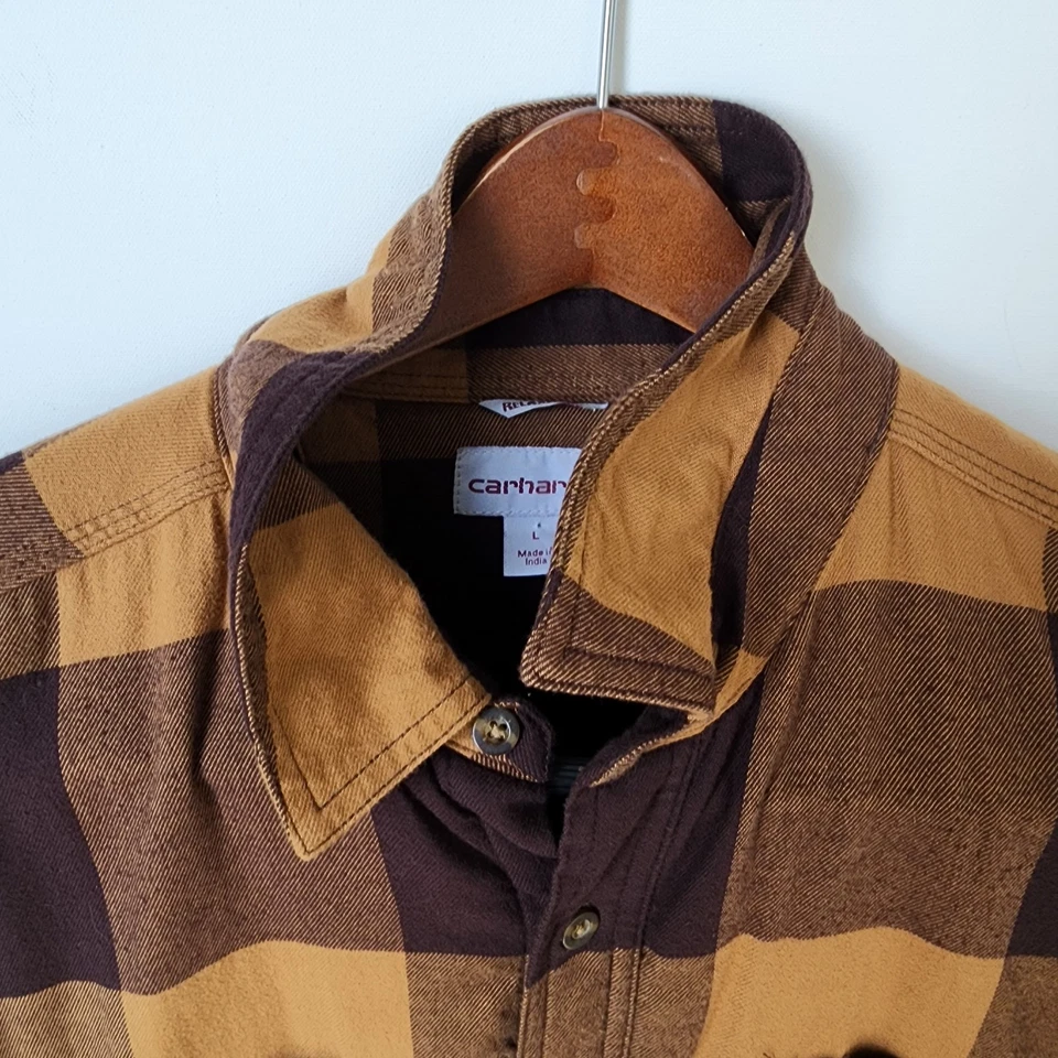 Рубашка на пуговицах Carhartt желтая коричневая фланелевая мужская большая свободного покроя - Изображение 2 из 4