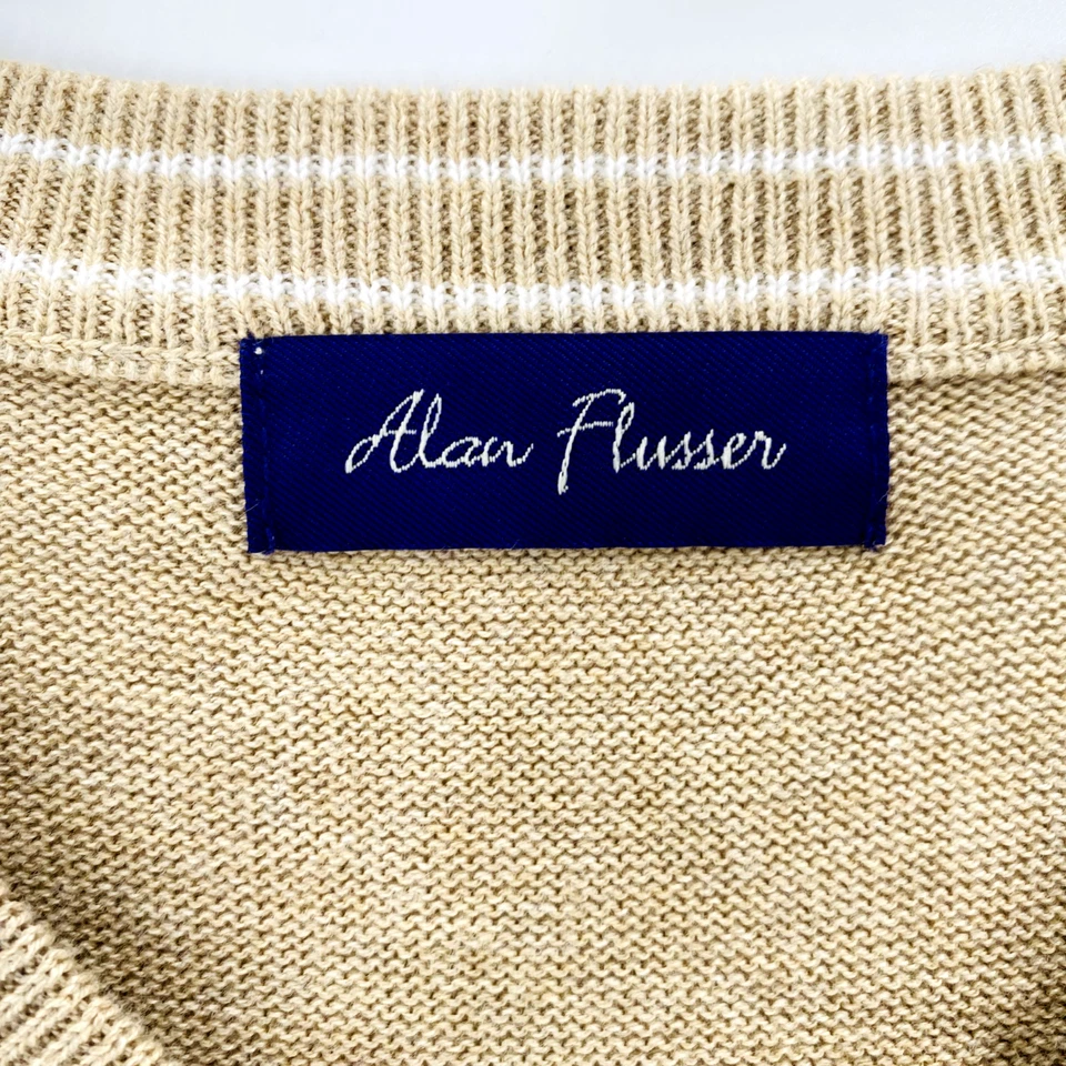 Alan Flusser Men’s Knit Vest Large Tan Sleeveless V-Neck Golf Sweater - Image 4 of 4