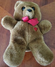 Dakin Brown Teddy Bear 9 Plush Red Heart, Red Bow Ribbon VTG Stuffed 1985