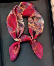 100 Silk Scarf Square Shawl Bandanna 53X53cm Neckerchief Red floral Print Wrap